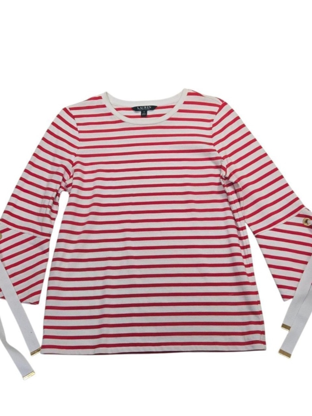Nwot LRL Ralph Lauren Top Women's Red White Striped Bell Sleeve Ties size 2x